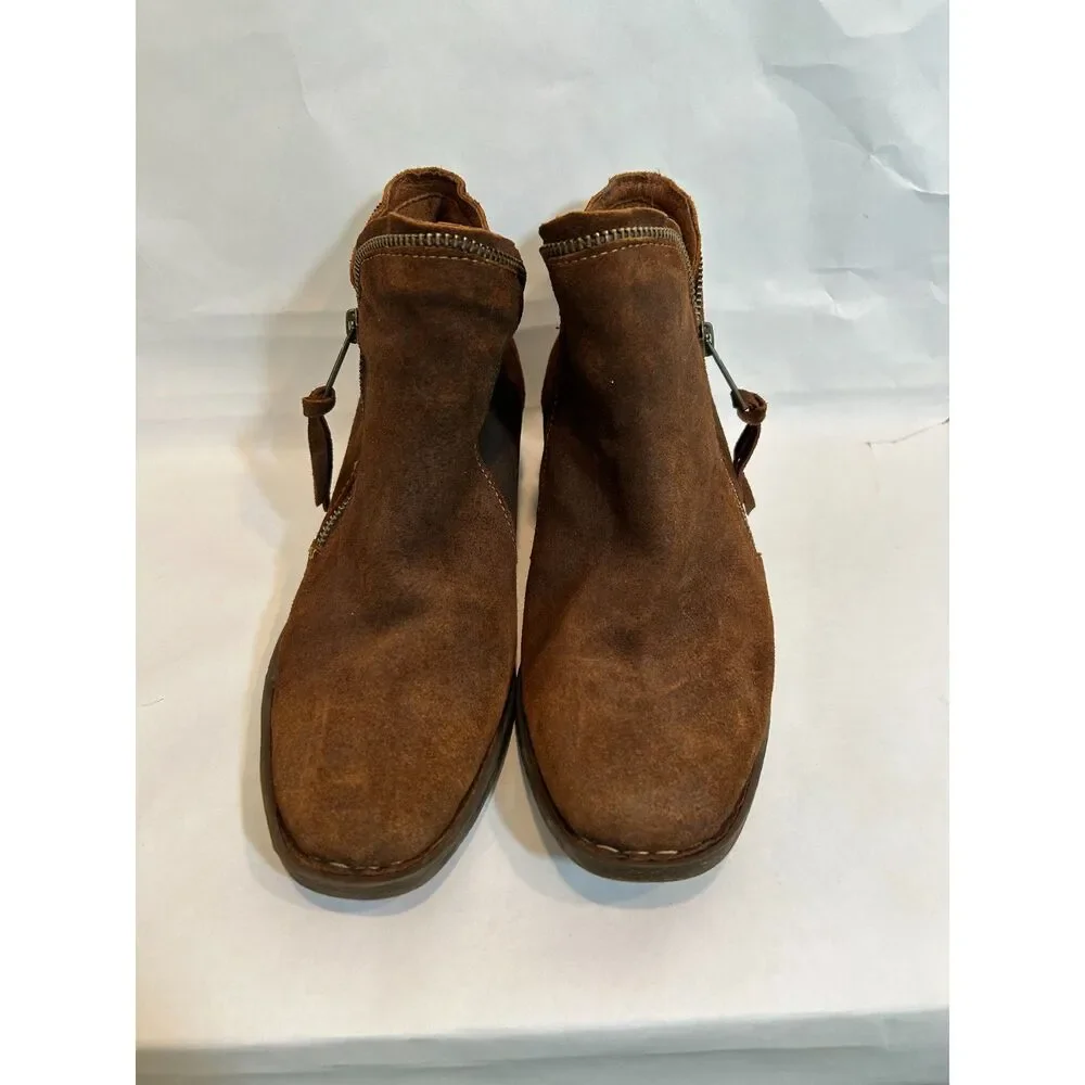 BORN Suede Leather Brown Zipper Ankle Boots Size 7.5M BOHO Casual
